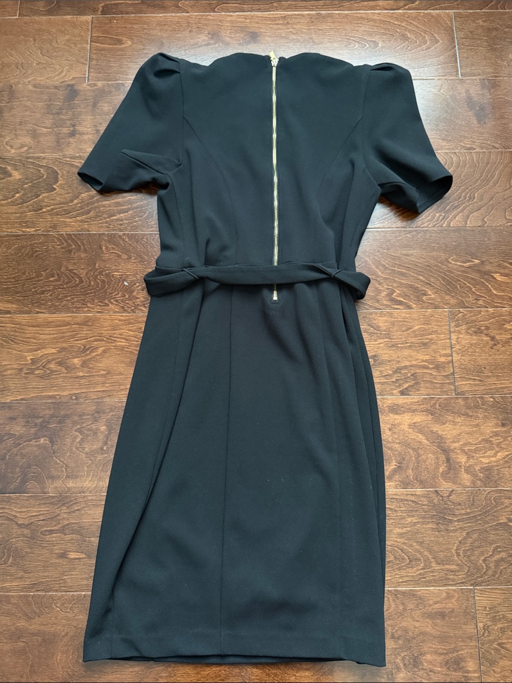 Express Black Puff-Sleeve Belted Midi Dress - Picture 2 of 2